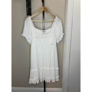 Fairy Lace Tiered Dress Womens XL White Smocked Sheer Milkmaid Coquette Boho